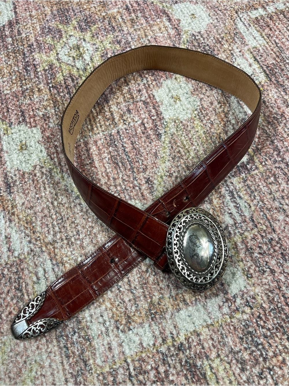 Vintage 80s Brighton Leather Belt Silver Buckle